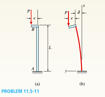 Chapter 11, Problem 11.5.11P, The column shown in the figure is fixed at the base and free at the upper end. A compressive load P 