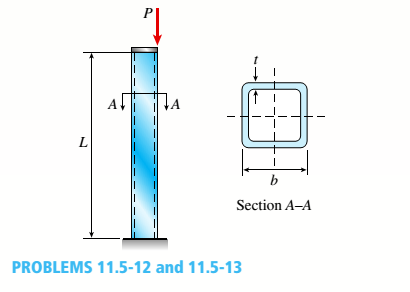 Chapter 11, Problem 11.5.12P, An aluminum box column with a square cross section is fixed at the base and free at the top (sec 