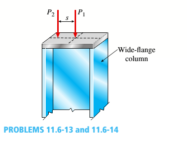 Chapter 11, Problem 11.6.14P, The wide-flange, pinned-end column shown in the figure carries two loads: a force P1= 450 kN acting 