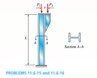 Chapter 11, Problem 11.6.16P, A wide-flange column with a bracket is fixed at the base and free at the top (see figure). The 