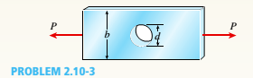 Chapter 2, Problem 2.10.3P, A flat bar of width b and thickness t has a hole of diameter d drilled through it (see figure). The 