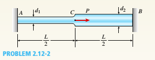 Chapter 2, Problem 2.12.2P, A stepped bar ACB with circular cross sections is held between rigid supports and loaded by an axial 