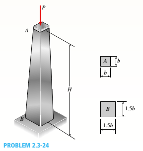 Chapter 2, Problem 2.3.24P, A post AB supporting equipment in a laboratory is tapered uniformly throughout its height H (see 
