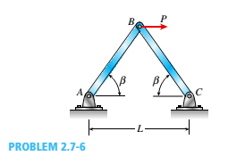 Chapter 2, Problem 2.7.6P, The truss ABC shown in the Figure is subjected to a horizontal load P at joint B. The two bars are 