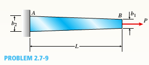 Chapter 2, Problem 2.7.9P, A slightly tapered bar AB of rectangular cross section and length L is acted upon by a force P (see 