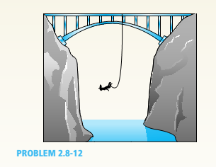 Chapter 2, Problem 2.8.12P, A bungee jumper having a mass of 55 kg leaps from a bridge, braking her fall with a long elastic 