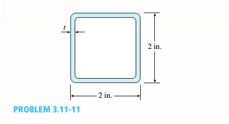 Chapter 3, Problem 3.11.11P, A tubular aluminum bar (G = 4 × 106 psi) of square cross section (see figure) with outer dimensions 