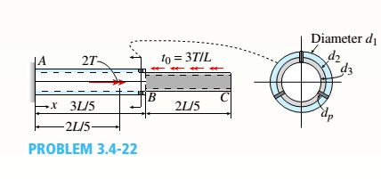 Chapter 3, Problem 3.4.22P, -22 Two tubes (AB, BC) of the same material arc connected by three pins (pin diameter = d ) just 