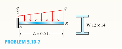 Chapter 5, Problem 5.10.7P, A cantilever beam AB of length L = 6.5 ft supports a trapezoidal distributed load of peak intensity 