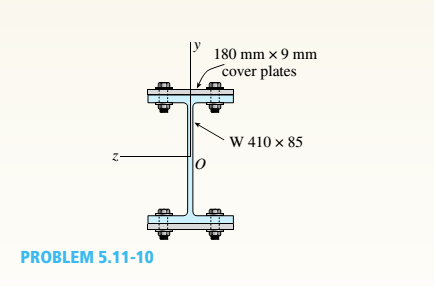 Chapter 5, Problem 5.11.10P, A steel beam is built up from a W 410 × 85 wide flange beam and two 180 mm X 9 mm cover plates (see 