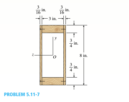 Chapter 5, Problem 5.11.7P, A hollow wood beam with plywood webs has the cross-s cet ion a I dimensions shown in the figure. The 