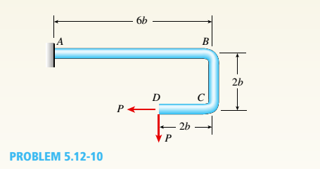 Chapter 5, Problem 5.12.10P, A steel bracket of solid circular cross section is subjected to two loads, each of which is P = 4.5 