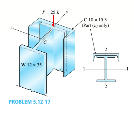 Chapter 5, Problem 5.12.17P, A short column constructed of a W 12 × 35 wide-flange shape is subjected to a resultant compressive 