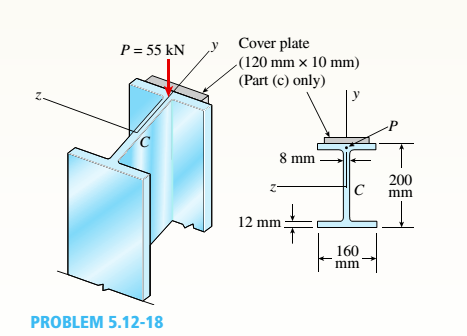 Chapter 5, Problem 5.12.18P, A short column with a wide-flange shape is subjected to a compressive load that produces a resultant 