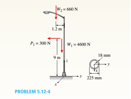 Chapter 5, Problem 5.12.4P, An aluminum pole for a street light weighs 4600 N and supports an arm that weighs 660 N (see 