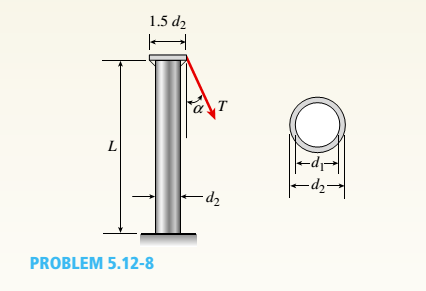 Chapter 5, Problem 5.12.8P, A vertical pole of aluminum is fixed at the base and pulled at the top by a cable having a tensile 
