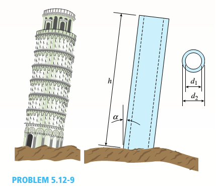 Chapter 5, Problem 5.12.9P, Because of foundation settlement, a circular tower is leaning at an angle a to the vertical (see 