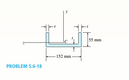 Chapter 5, Problem 5.6.18P, A beam having a cross section in the form of a channel (sec figure) is subjected to a bending moment 