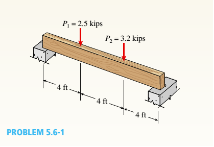 Chapter 5, Problem 5.6.1P, A simply supported wood beam having a span length L = 12 ft is subjected to unsymmetrical point 