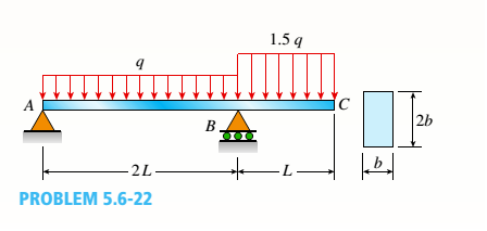 Chapter 5, Problem 5.6.22P, A steel beam ABC is simply supported at A and fiand has an overhang BC of length L = 150 mm (see 