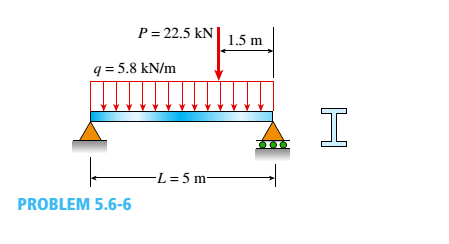 Chapter 5, Problem 5.6.6P, A simple beam of length L = 5 m carries a uniform load of intensity q = 5,8 kN/m and a concentrated 