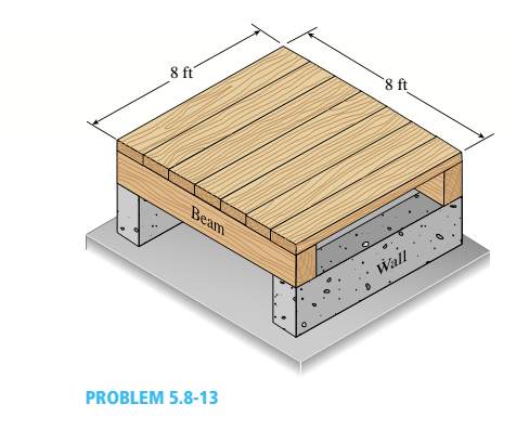 Chapter 5, Problem 5.8.13P, A square wood platform is 8 ft × 8 ft in area and rests on masonry walls (see figure). The deck of 
