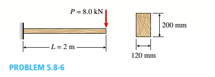 Chapter 5, Problem 5.8.6P, A cantilever beam of length L = 2 m supports a load P = 8,0 kN (sec figure). The beam is made of 