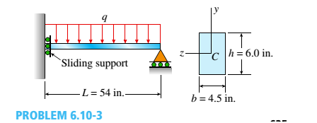 Chapter 6, Problem 6.10.3P, A propped cantilever beam of length L = 54 in. with a sliding support supports a uniform load of 