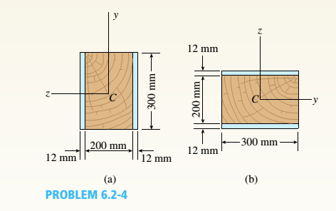Chapter 6, Problem 6.2.4P, A wood beam with cross-sectional dimensions 200 mm x 300 mm is reinforced on its sides by steel 