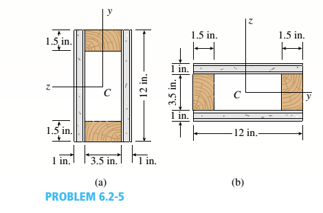 Chapter 6, Problem 6.2.5P, A hollow box beam is constructed with webs of Douglas-fir plywood and flanges of pine, as shown in 