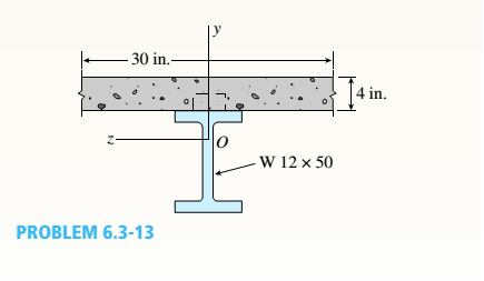 Chapter 6, Problem 6.3.13P, A W 12 x 50 steel wide-flange beam and a segment of a 4-inch thick concrete slab (see figure) 