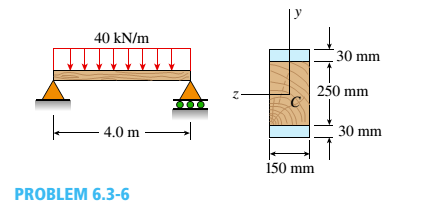 Chapter 6, Problem 6.3.6P, The composite beam shown in the figure is simply supported and carries a total uniform load of 40 