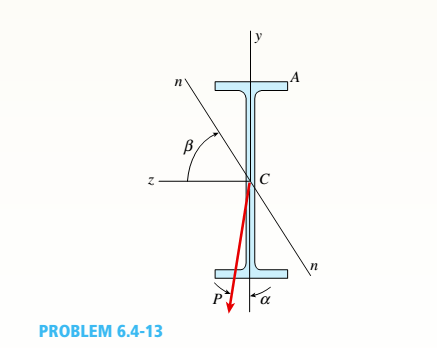 Chapter 6, Problem 6.4.13P, A cantilever beam of W 12 × 14 section and length L = 9 ft supports a slightly inclined load P = 500 