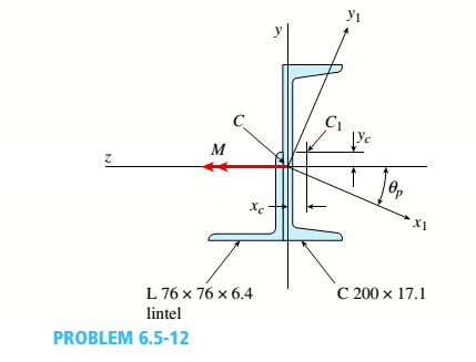 Chapter 6, Problem 6.5.12P, A C 200 x 17.1 channel section has an angle with equal legs attached as shown; the angle serves as a 