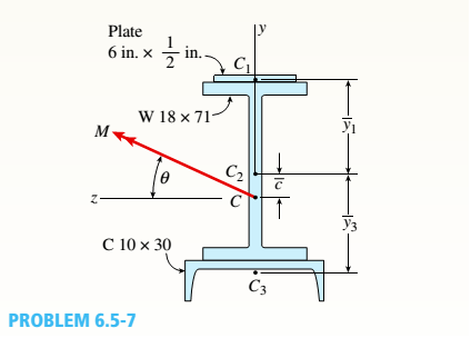 Chapter 6, Problem 6.5.7P, The cross section of a steel beam is constructed of a W 18 × 71 wide-flange section with a 6 in. × 