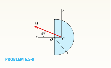 Chapter 6, Problem 6.5.9P, A beam with a semicircular cross section of radius r is subjected to a bending moment M having its 