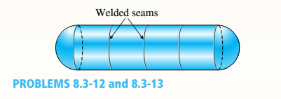 Chapter 8, Problem 8.3.12P, A cylindrical tank with hemispherical heads is constructed of steel sections that are welded 