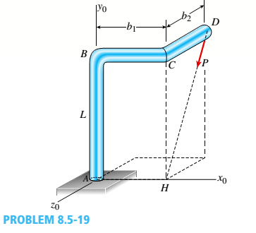 Chapter 8, Problem 8.5.19P, A bracket ABCD having a hollow circular cross section consists of a vertical arm AB{L = 6 ft), a 