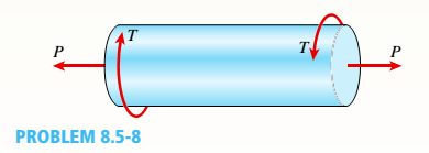 Chapter 8, Problem 8.5.8P, A pressurized cylindrical tank with flat ends is loaded by torques T and tensile forces P (sec 