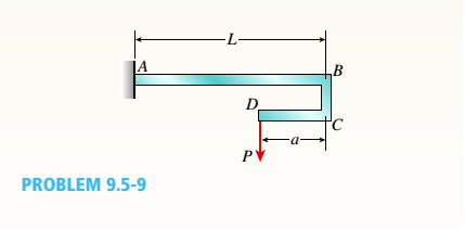 Chapter 9, Problem 9.5.9P, The cantilever beam AB shown in the figure has an extension BCD attached to its free end. A force P 