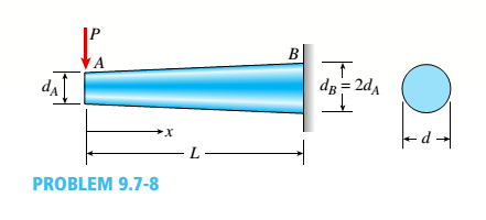 Chapter 9, Problem 9.7.8P, The tapered cantilever beam AB shown in the figure has a solid circular cross section. The diameters , example  2