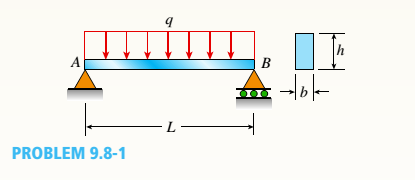 Chapter 9, Problem 9.8.1P, A uniformly loaded simple beam AB (see figure) of a span length L and a rectangular cross section (b 