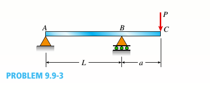 Chapter 9, Problem 9.9.3P, An overhanging beam ABC supports a concentrated load P at the end of the overhang (see figure). Span 