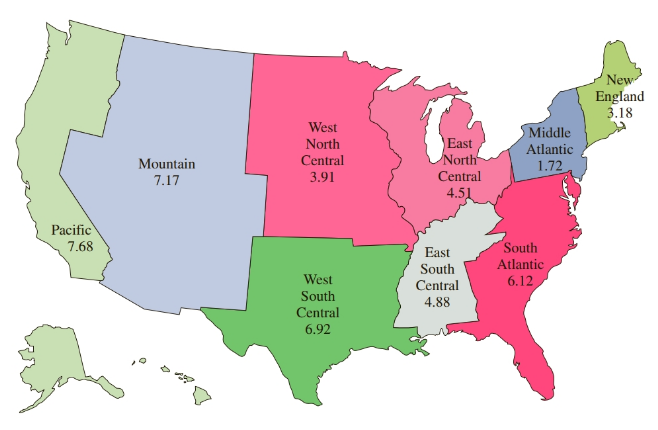 Chapter 8.1, Problem 48E, Housing Prices Exercises 4348 are based on the map below, which shows the percentage change in 