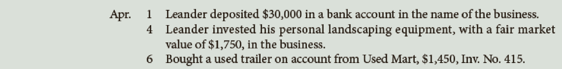 Chapter 3, Problem 4PB, Leanders Landscaping Service maintains the following chart of accounts: The following transactions , example  2