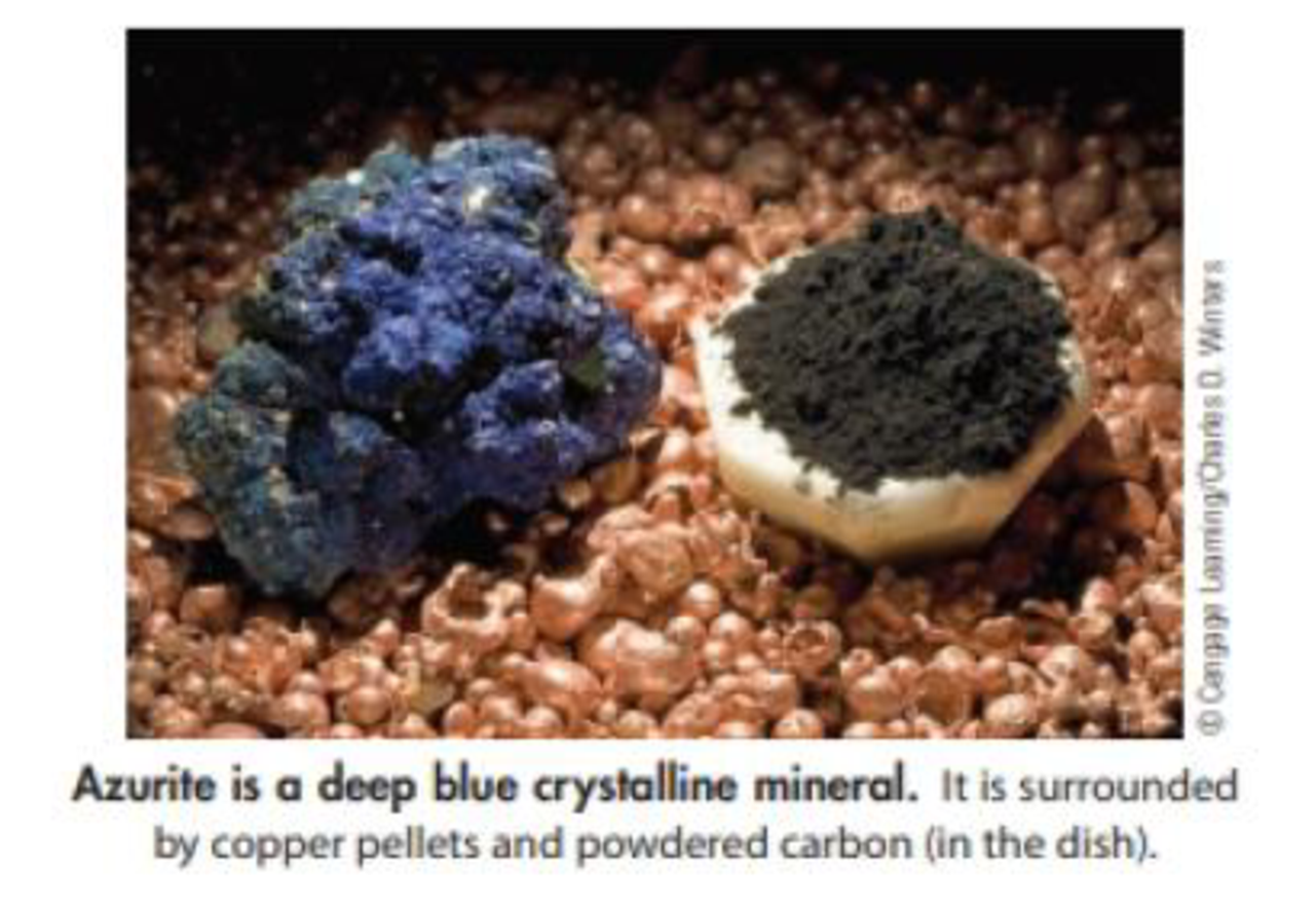 Chapter 1, Problem 20GQ, Azurite, a blue, crystalline mineral, is composed of copper, carbon, and oxygen. (a) What are the 