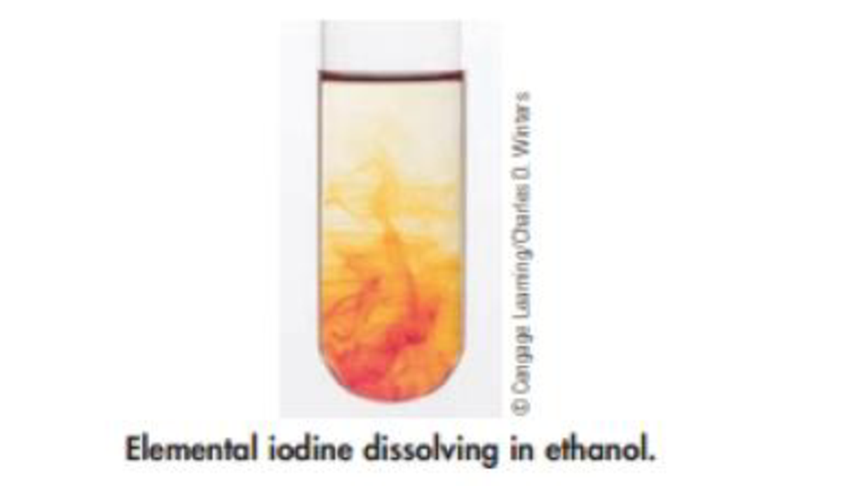 Chapter 1, Problem 45GQ, The photo below shows elemental iodine dissolving in ethanol to give a solution. Is this a physical 