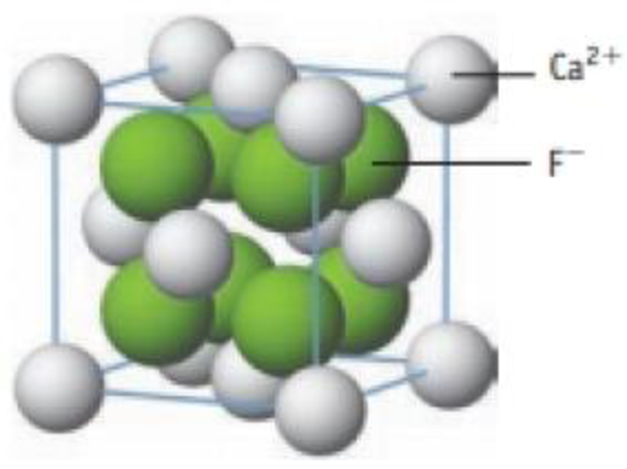 Chapter 12, Problem 8PS, The mineral fluorite, which is composed of calcium ions and fluoride ions, has the unit cell shown 