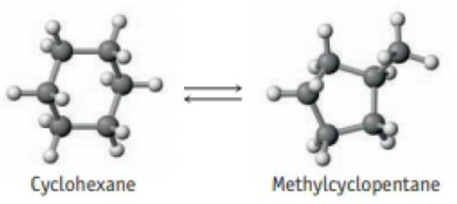 Chapter 15, Problem 14PS, Cyclohexane, C6H12, a hydrocarbon, can isomerize or change into methylcyclopentane, a compound of 