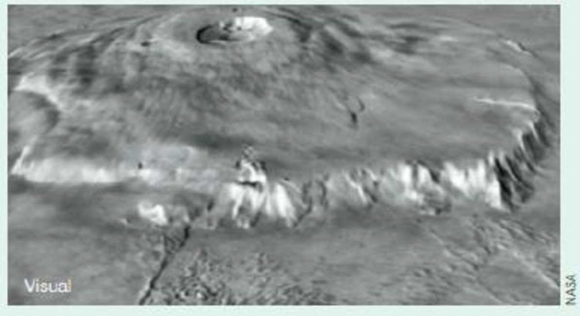 Chapter 22, Problem 5LTL, Olympus Mons on Mars is an enormous volcano. In this image, you can see multiple calderas (craters) 